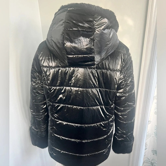 NEW Joseph Ribkoff Sz L Black Reversible Faux Fur Quilted Puffer Coat - Picture 9 of 16
